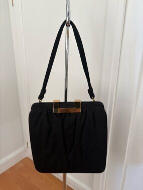 Vintage Black Mini Shoulder Bag with Gold-Tone Accent